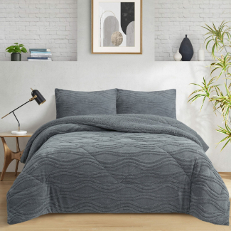 NOVOTEXTIL Edredón Invierno Sherpa Extra Grueso 560gr/m2 - Sedalina, Fibra Hueca y Sherpa(Efecto Borreguito). 1 o 2 Fundas Cojín (50x70) - ✅ Entrega 24/72h a toda españa - Azov Gris
