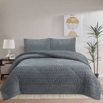 NOVOTEXTIL Edredón Invierno Sherpa Extra Grueso 560gr/m2 - Sedalina, Fibra Hueca y Sherpa(Efecto Borreguito). 1 o 2 Fundas Cojín (50x70) - ✅ Entrega 24/72h a toda españa - Crimea Gris