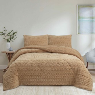 NOVOTEXTIL Edredón Invierno Sherpa Extra Grueso 560gr/m2 - Sedalina, Fibra Hueca y Sherpa(Efecto Borreguito). 1 o 2 Fundas Cojín (50x70) - ✅ Entrega 24/72h a toda españa - Jarkov Beige
