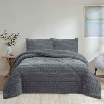 NOVOTEXTIL Edredón Invierno Sherpa Extra Grueso 560gr/m2 - Sedalina, Fibra Hueca y Sherpa(Efecto Borreguito). 1 o 2 Fundas Cojín (50x70) - ✅ Entrega 24/72h a toda españa - Jarkov Gris