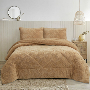 NOVOTEXTIL Edredón Invierno Sherpa Extra Grueso 560gr/m2 - Sedalina, Fibra Hueca y Sherpa(Efecto Borreguito). 1 o 2 Fundas Cojín (50x70) - ✅ Entrega 24/72h a toda españa - Azov Beige