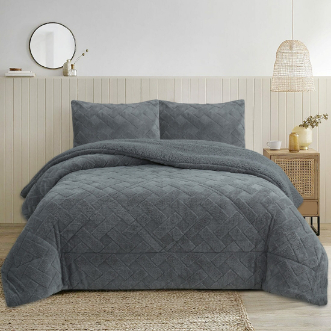 NOVOTEXTIL Edredón Invierno Sherpa Extra Grueso 560gr/m2 - Sedalina, Fibra Hueca y Sherpa(Efecto Borreguito). 1 o 2 Fundas Cojín (50x70) - ✅ Entrega 24/72h a toda españa - Nipro Gris