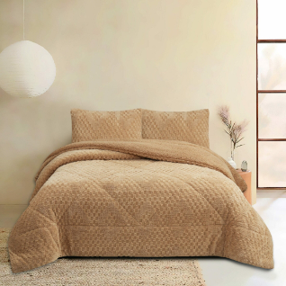 NOVOTEXTIL Edredón Invierno Sherpa Extra Grueso 560gr/m2 - Sedalina, Fibra Hueca y Sherpa(Efecto Borreguito). 1 o 2 Fundas Cojín (50x70) - ✅ Entrega 24/72h a toda españa - Poltava Beige