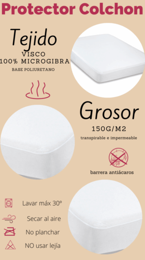 Protector de colchón Transpirable e Impermeable; Ajustable con elásticos Tacto coralina. Tejido Rizo 100% Microfibra, Base de Poliuretano. - ✅ Entrega 24/72h a toda españa - Imagen 5