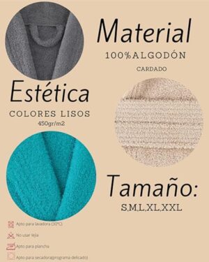 NOVOTEXTIL Albornoz Mujer y Hombre Sin Capucha Ducha de 100% Algodón Cardado Premium 450gr/m2 Unisex - Ultra Suave y Absorbente, Albornoz de Baño Secado Rápido Ideal para Spa, Piscina y Gimnasio - ✅ Entrega 24/72h a toda españa - Imagen 3