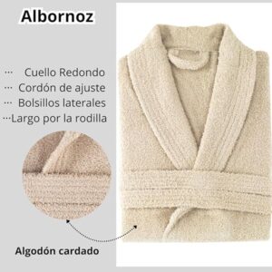 NOVOTEXTIL Albornoz Mujer y Hombre Sin Capucha Ducha de 100% Algodón Cardado Premium 450gr/m2 Unisex - Ultra Suave y Absorbente, Albornoz de Baño Secado Rápido Ideal para Spa, Piscina y Gimnasio - ✅ Entrega 24/72h a toda españa - Imagen 4