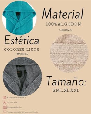 NOVOTEXTIL Albornoz Mujer y Hombre Ducha de 100% Algodón Cardado Premium 450gr/m2 Unisex - Ultra Suave y Absorbente, Albornoz de Baño Secado Rápido Ideal para Spa, Piscina y Gimnasio - ✅ Entrega 24/72h a toda españa - Imagen 3
