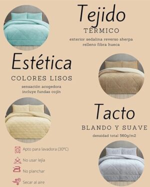 NOVOTEXTIL Edredón Invierno Sherpa Cama 90 hasta 150 Extra Grueso 560gr/m2 Efecto Borreguito - Edredón Suave, Cálido y Transpirable con 1 o 2 Fundas Almohada (50x70) - ✅ Entrega 24/72h a toda españa - Imagen 3
