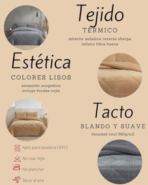 NOVOTEXTIL Edredón Invierno Sherpa Extra Grueso 560gr/m2 - Sedalina, Fibra Hueca y Sherpa(Efecto Borreguito). 1 o 2 Fundas Cojín (50x70) - ✅ Entrega 24/72h a toda españa - Imagen 3