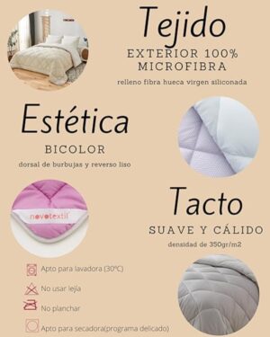 NOVOTEXTIL HOGAR Edredón Relleno Nórdico Bicolor Cama 90 hasta Cama 180, Edredón de Fibra 350 gr/m² - Nórdico Invierno Suave, Ligero, Reversible y Transpirable - ✅ Entrega 24/72h a toda españa - Imagen 3