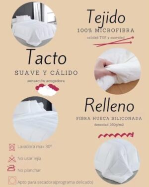 NOVOTEXTIL Edredón Relleno Nórdico Disponible para Cama 90 hasta 200, Edredón Nórdico de Fibra 350 gr/m², Suave y Transpirable, Ideal para Invierno y Otoño - ✅ Entrega 24/72h a toda españa - Imagen 3