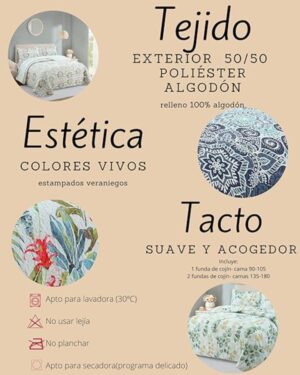 NOVOTEXTIL Colcha Boutí Cama 90 hasta 180 Estampada - Algodón y Poliéster - Ligera y Transpirable con Fundas de Almohada - Acabado Punta Redonda para Verano y Entretiempo - ✅ Entrega 24/72h a toda españa - Imagen 3
